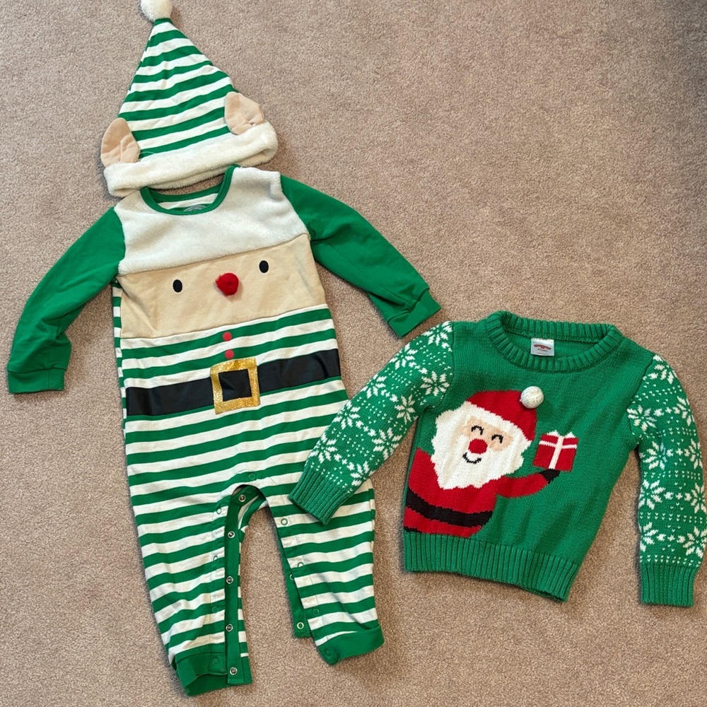 Green Elf and Santa Baby Outfit Set